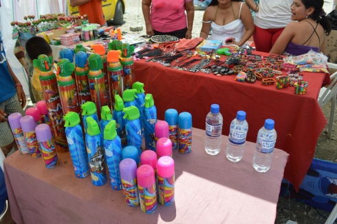 Carnival is a time when it's pretty much okay for young children to pull pranks... water guns, water balloons, etc. The diablitos (little devils) also purchase this colored foam to spray on unsuspecting victims.